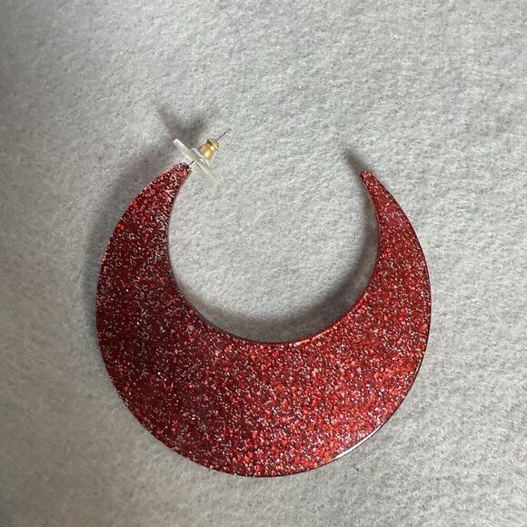 SugarFix By Baublebar C Hoop Earrings Red Sparkly Women Fashion Holiday Jewelry - Picture 2 of 4